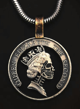 好成交吧手工镂空香港5元流浪者紫荆花镶嵌真硬币复古个性项吊坠