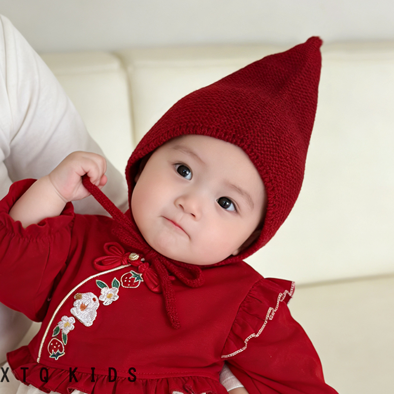 婴儿帽子秋冬季可爱超萌男女童宝宝毛线针织护耳帽红色尖尖巫师帽,淘宝优惠券,粉丝福利购,淘宝优惠卷