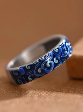 复古景泰蓝祥云滴胶实心情侣戒