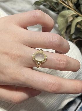 轻奢复古风椭圆蛋面戒指女vingate简约冷淡风指环小众设计食指戒