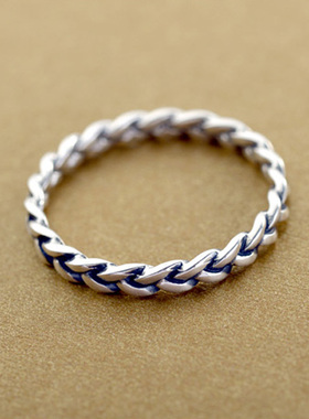 丽晶纯银戒指复古麻花包邮正品