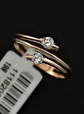 双层锆钻玫瑰金日韩风戒指
