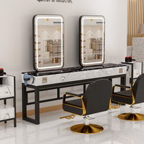 Net Red Beauty Hair Shop Mirror Desk Single Face With Lamp Hairdressshop Bifacial Bronzing Desk Hair Salon Hair Salon Haircut Mirror house Cosmetic Desk