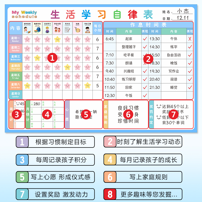 儿童成长习惯养成自律表磁吸小学生奖励磁贴计划表作息时间表墙贴-图0