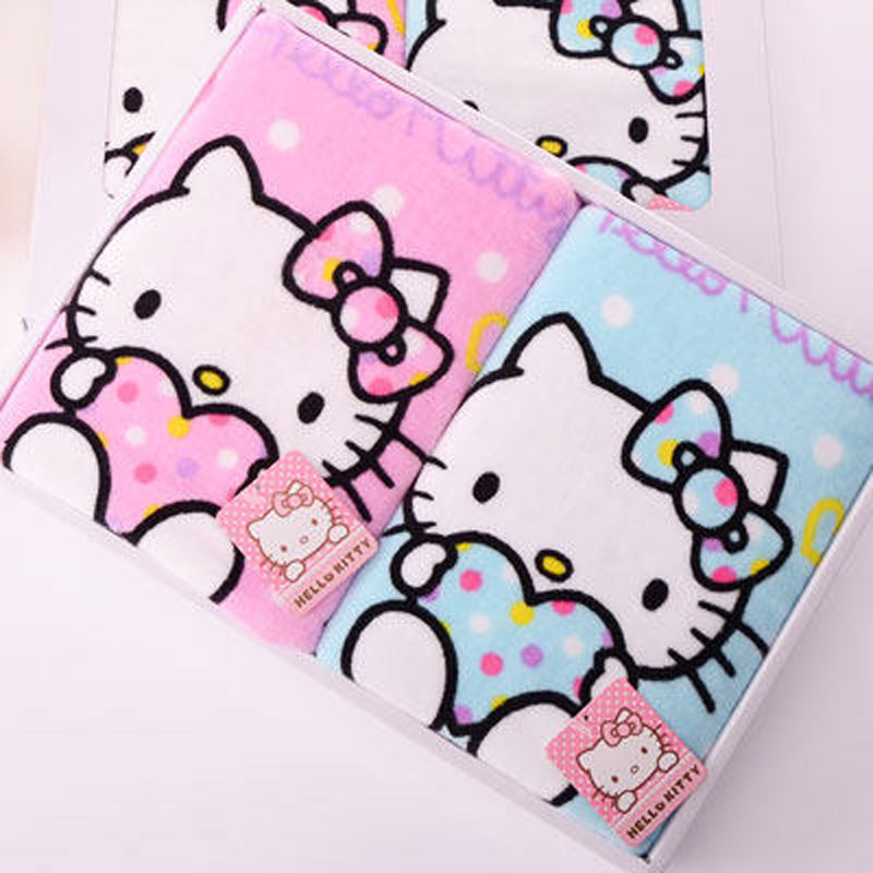 亞光正品Hello Kitty凱蒂貓全棉毛巾可愛卡通泡泡糖面巾2條禮盒裝