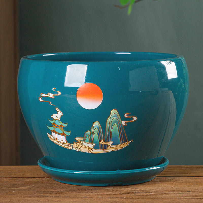 两个一组花盆陶瓷特价2026新款透气多肉花盆带托盘大号阳台客厅,淘宝优惠券,粉丝福利购,淘宝优惠卷