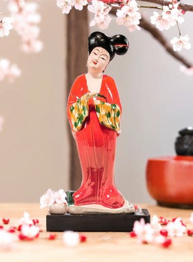 中国风唐三彩仕女胖妞陶俑摆件