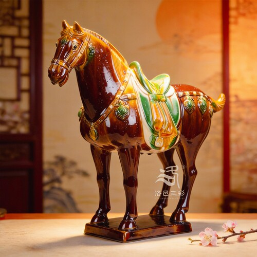 洛邑三彩国礼迎宾马博物馆文物复制陶瓷工艺品装饰摆件中国风礼品 - 图0