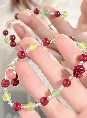 ins风创意红玫瑰玛瑙水晶手链