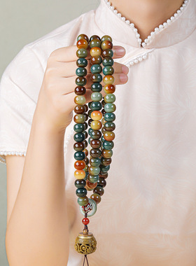 爆款敦煌问天老料菩提根手串108颗挂脖设计款国风文玩手链佛珠女