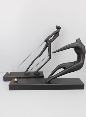 现代简约铸铁摆件黑色拉绳人样板房售楼部卧室书房客厅软装饰品