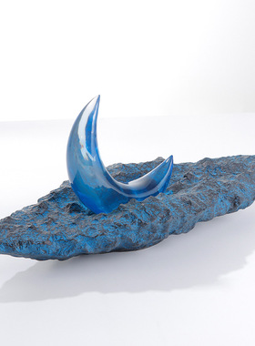 创意小船月亮摆件现代新中式酒店展厅样板房客厅小舟软装高档软装