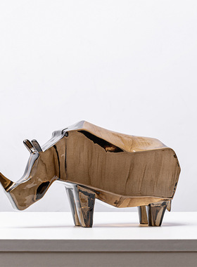 现代北欧创意犀牛动物摆件软装样板间客厅博古架房间家居牛装饰品