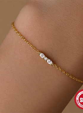 欧美s925纯银马眼拼接镶钻百搭时尚手链简约通勤手链手串