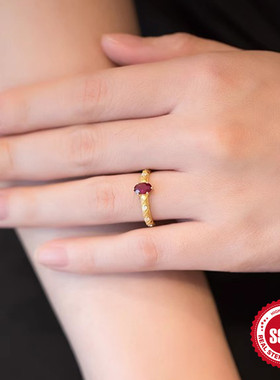 S925纯银蛋形镀金开口戒指可调节欧美热销优雅复古宫廷风食指戒子