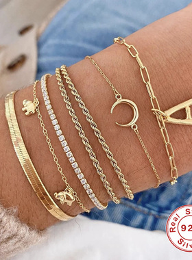 S925纯银立方氧化锆经典网球手链日韩个性轻奢气质INS风手链配饰