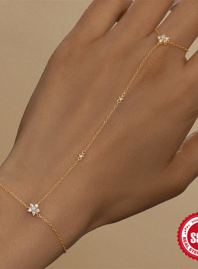 s925纯银三颗花瓣五瓣花手链