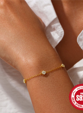 S925纯银三颗圆牌镶钻日常搭配女