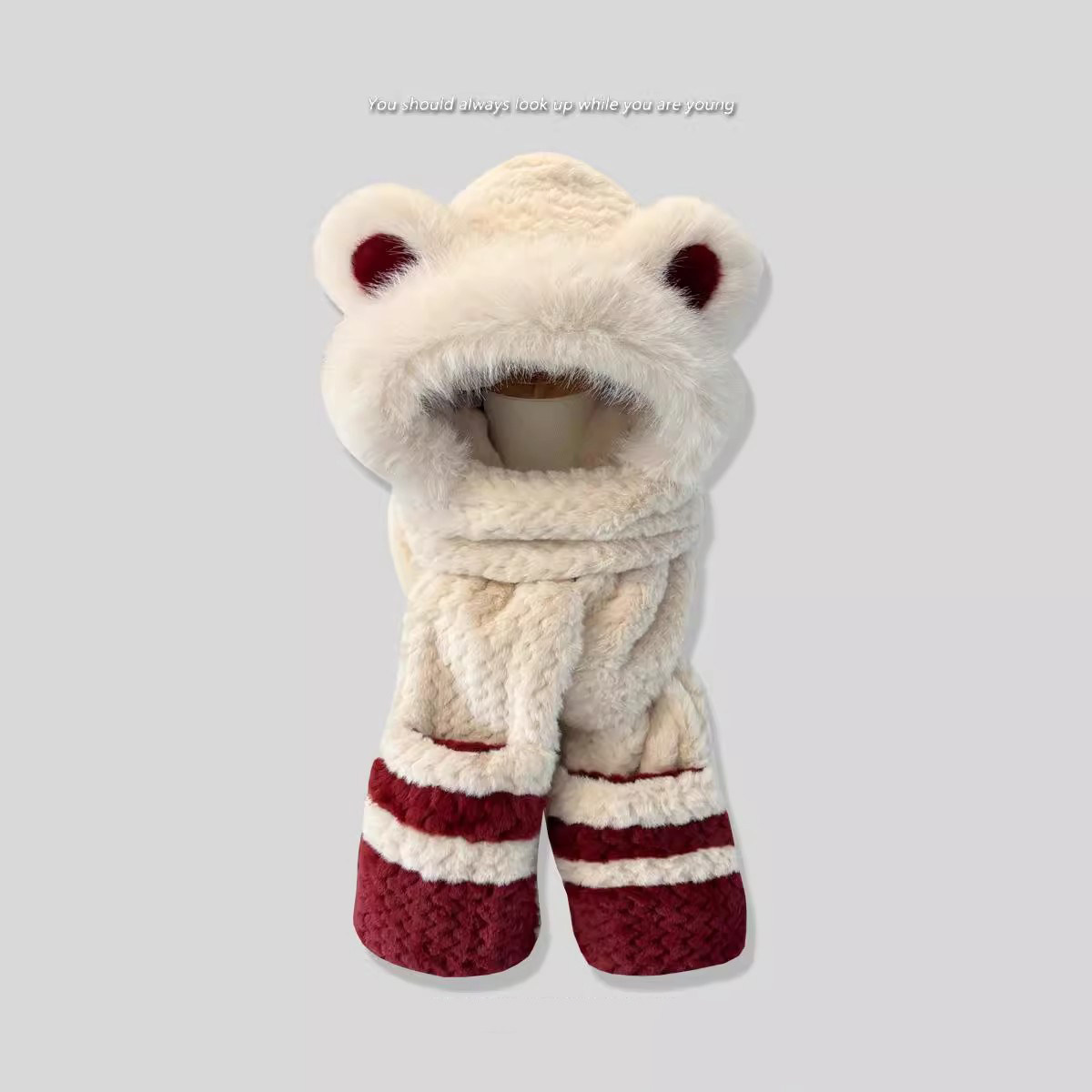 抖音同款兔子帽子会动的兔耳朵冬季男女儿童防风保暖围巾手套一体