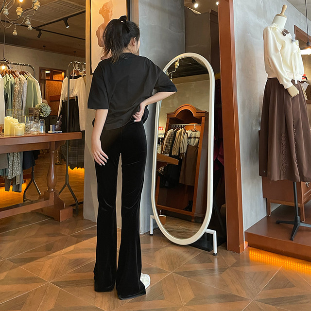 Black high-waisted slit trousers slimming flared pants