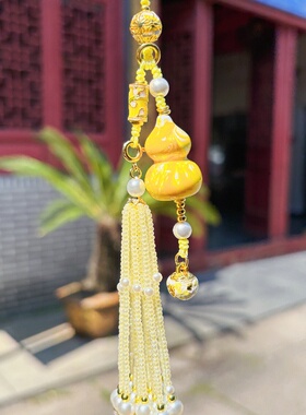杭州灵隐福禄降铃黄色大漆葫芦