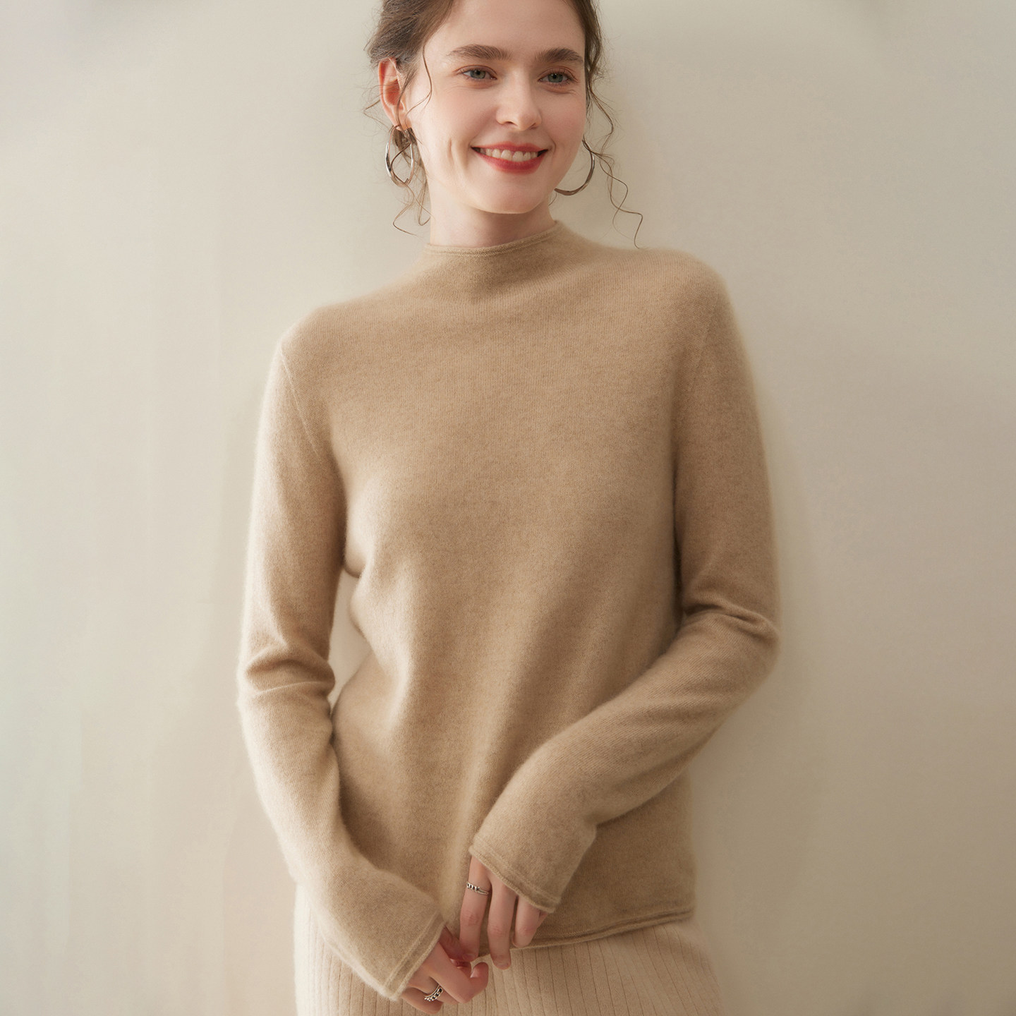 30%~含量山羊绒衫女卷边半高领纯色宽松显瘦针织打底内搭毛衣上衣,淘宝优惠券,粉丝福利购,淘宝优惠卷