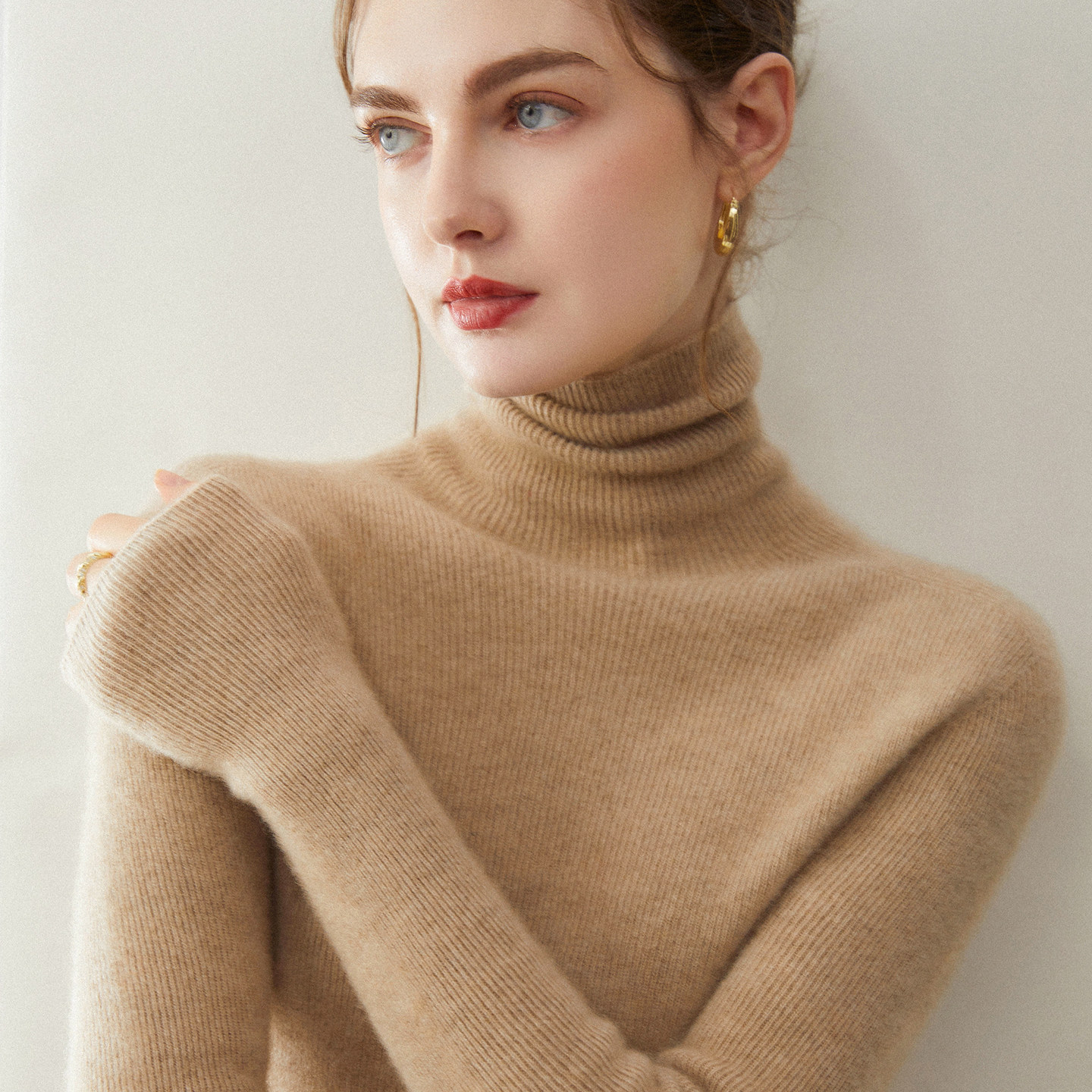 康赛妮~100%一线抽条高翻领简约风纯山羊绒衫女打底衫毛衣内搭款,淘宝优惠券,粉丝福利购,淘宝优惠卷