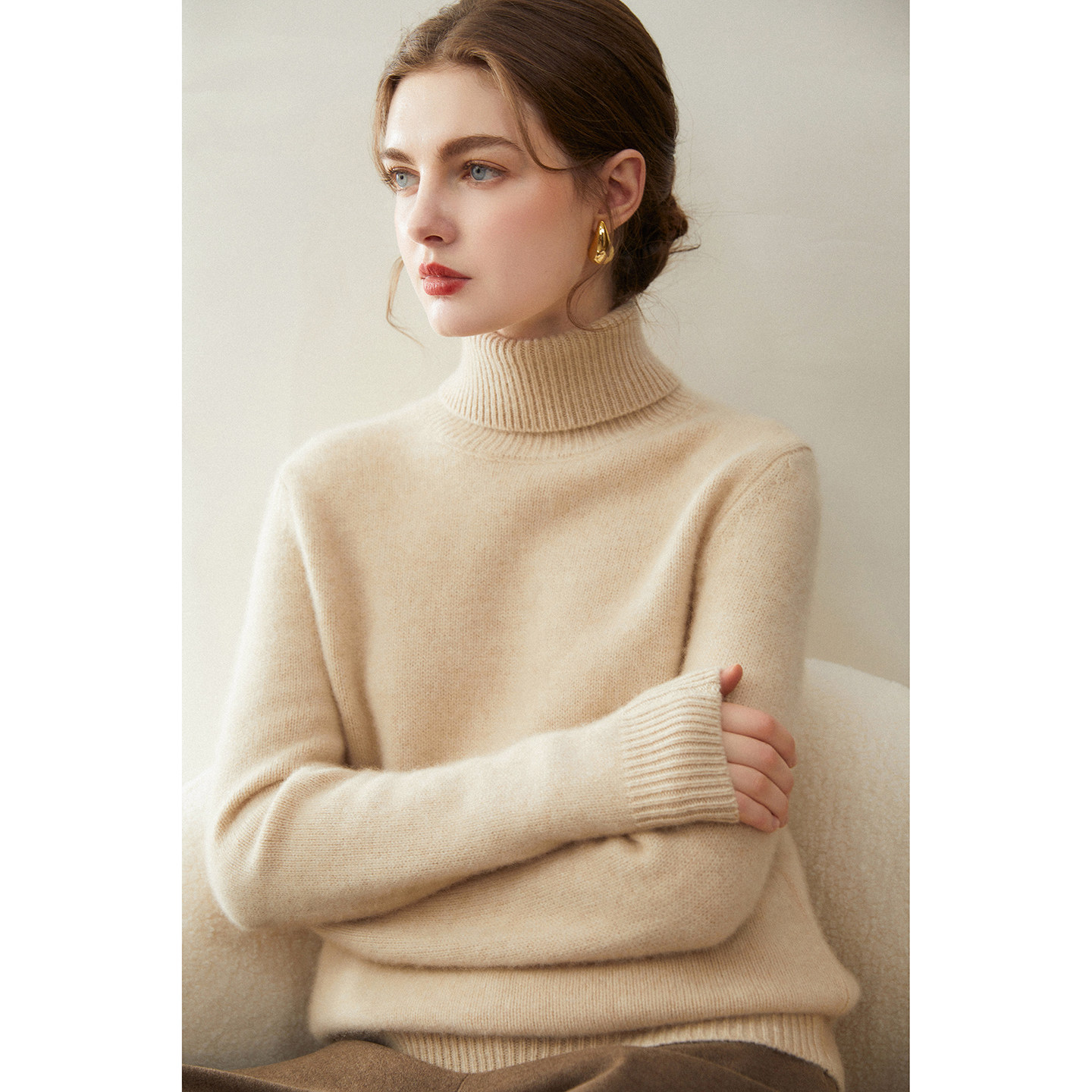 康赛妮~七针双股正肩秋冬纯山羊绒衫女高翻领针织打底衫毛衣内搭,淘宝优惠券,粉丝福利购,淘宝优惠卷