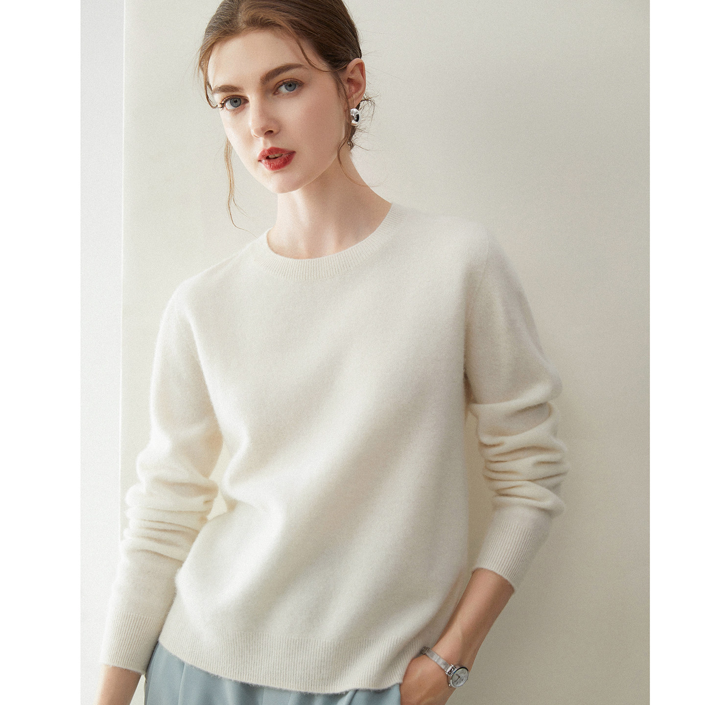 康赛妮~新款纯山羊绒衫女圆领2025秋冬纯色针织打底衫毛衣内搭,淘宝优惠券,粉丝福利购,淘宝优惠卷