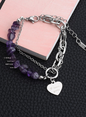 女生钛钢新潮双层拼搭不掉色手链