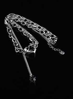 钛钢双层女生爱心流苏锁骨链项链