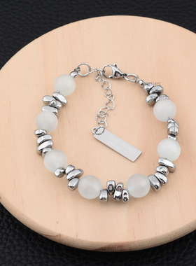 情侣钛钢猫眼石轻奢精致手链手环