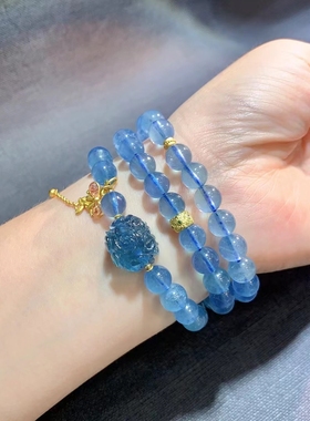 天然海蓝宝手串水晶手链男女DIY