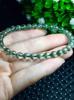 绿幽灵聚宝盆手链6m老矿天然水晶