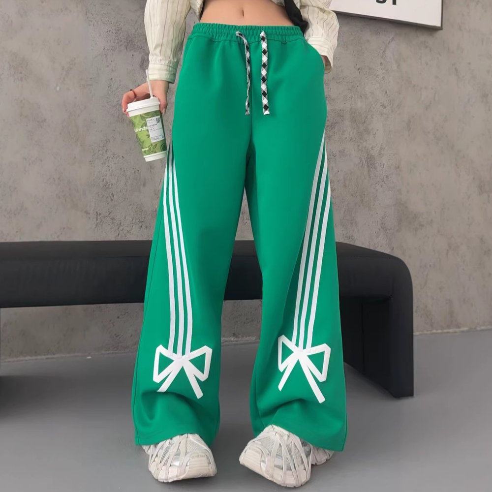 加绒时尚休闲运动直筒裤2025秋冬季新款蝴蝶结松紧腰长裤女弯刀裤,淘宝优惠券,粉丝福利购,淘宝优惠卷