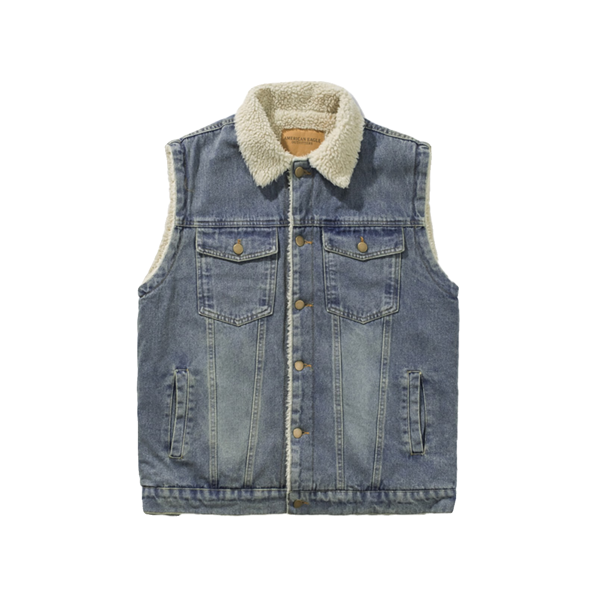 美式水洗做旧牛仔夹克背心秋冬男士羊羔绒加厚保暖休闲马甲外套 - 图3