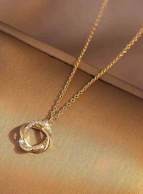 2026网红爆款小众设计微镶钻石玫瑰花圆环项链简约轻奢气质级感