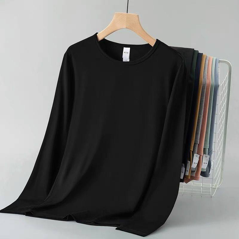 末代尔圆领长袖t恤男装2025新款秋季薄款内搭纯色打底衫秋衣小衫