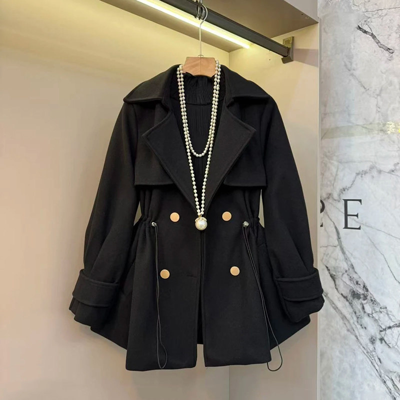 秋季新款西装领抽绳收腰毛呢加棉保暖外套大码女装胖mm高级感上衣,淘宝优惠券,粉丝福利购,淘宝优惠卷