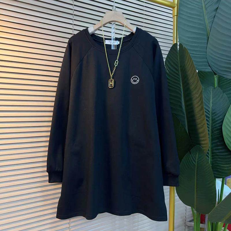 2025春季新款大码女装宽松显瘦笑脸刺绣长袖T恤休闲上衣内搭卫衣,淘宝优惠券,粉丝福利购,淘宝优惠卷