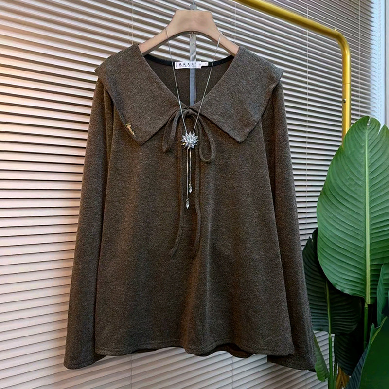 2025冬季新款大码女装胖MM时尚荷叶领减龄宽松遮肉设计系绳百搭衫,淘宝优惠券,粉丝福利购,淘宝优惠卷