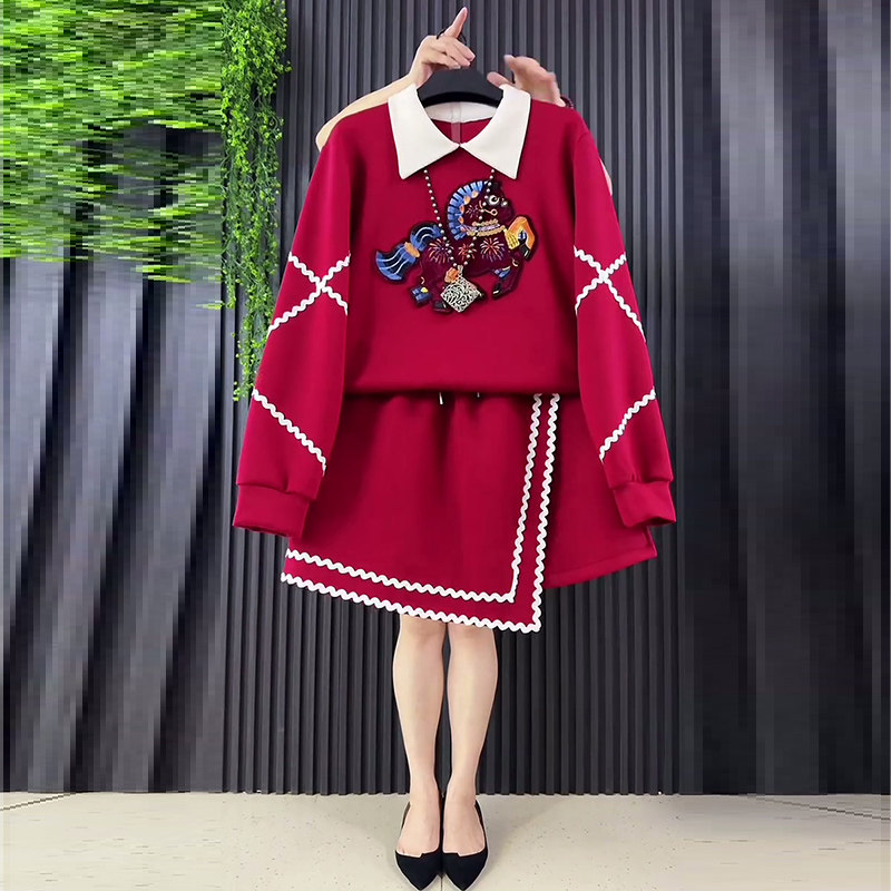 2026春季新款卡通小马卫衣松紧腰短裙两件套简约大码女装上衣半裙,淘宝优惠券,粉丝福利购,淘宝优惠卷