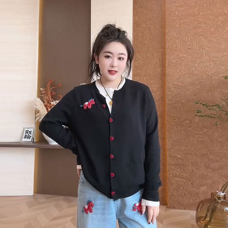 2026春季新款韩版时尚假两件小马毛衣大码女装新年小马休闲牛仔裤,淘宝优惠券,粉丝福利购,淘宝优惠卷