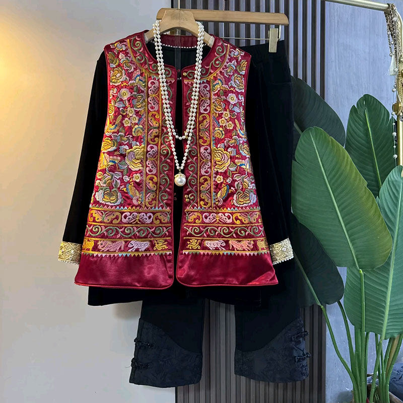 胖妹妹冬季新中式时尚复古民族风重工刺绣马甲打底衫裤子大码女装,淘宝优惠券,粉丝福利购,淘宝优惠卷