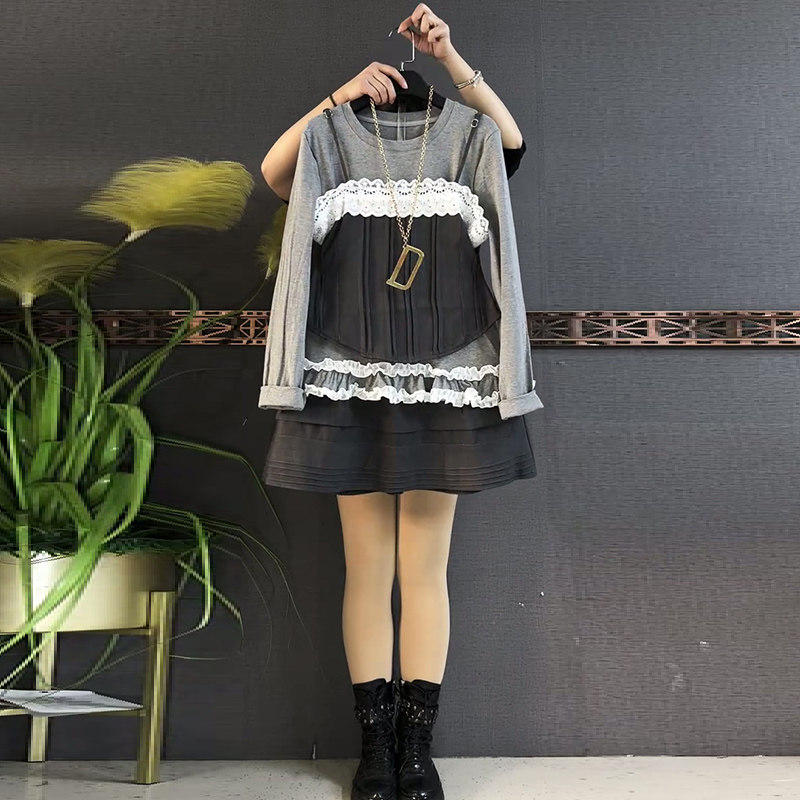 2026春季新款蕾丝拼接吊带马甲显瘦花边打底衫半身裙大码女装套装,淘宝优惠券,粉丝福利购,淘宝优惠卷