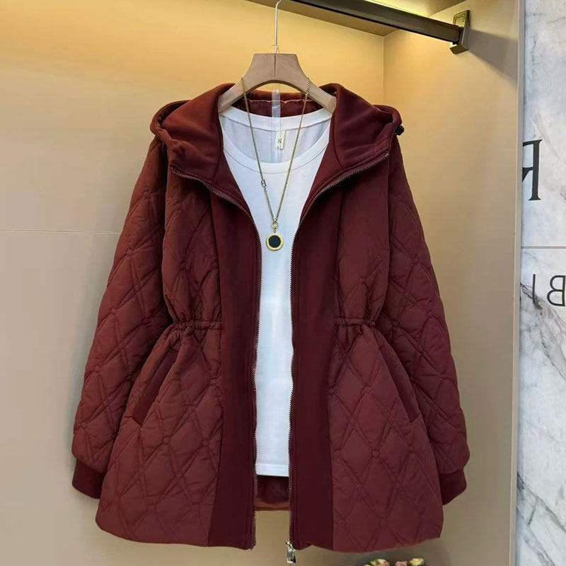 2025冬气质欧货简约菱形格胖m宽松加厚抽绳时尚大码女装外套上衣,淘宝优惠券,粉丝福利购,淘宝优惠卷