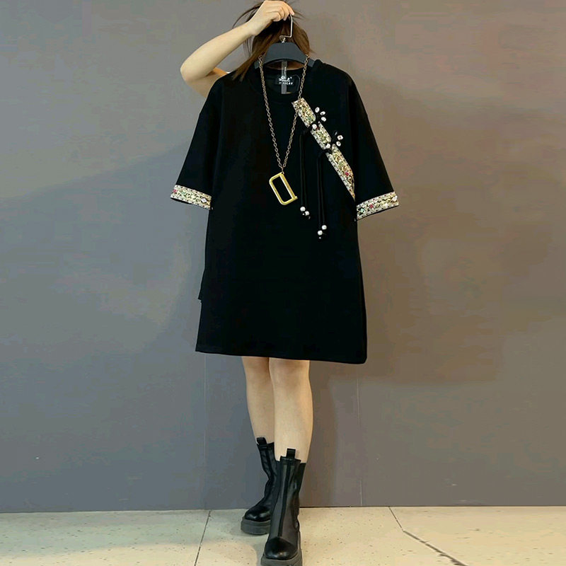 国风盘扣刺绣钉珠斜襟气质短袖大衫新款大码女装胖妹妹百搭上衣潮,淘宝优惠券,粉丝福利购,淘宝优惠卷