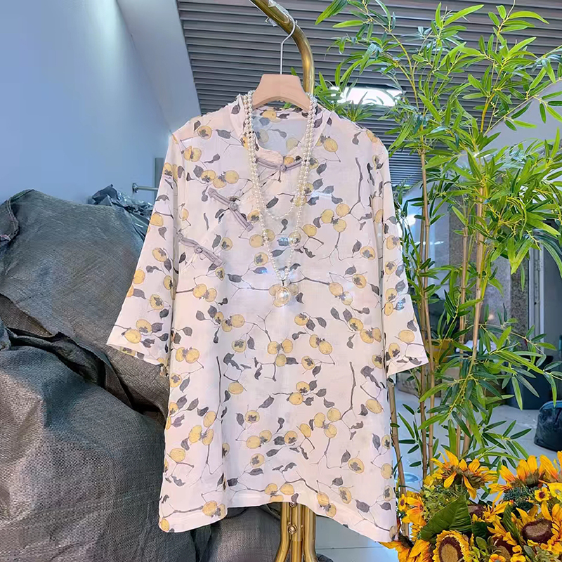 2025夏季减龄新款大码女装胖MM国潮盘扣纱料提花国风气质设计衬衫