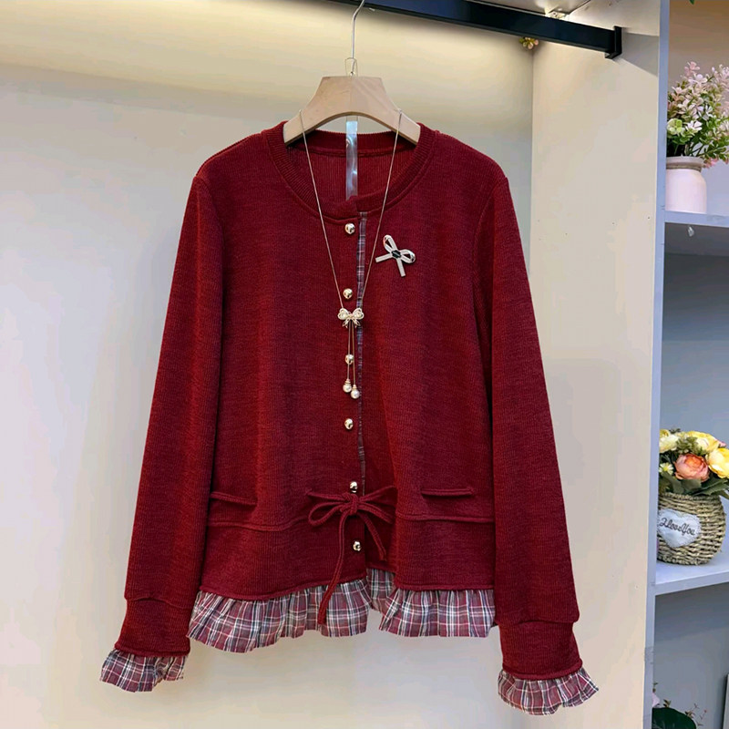 胖妹妹大码女装春季2026新款欧货设计款拼接网格底摆抽绳洋气开衫,淘宝优惠券,粉丝福利购,淘宝优惠卷