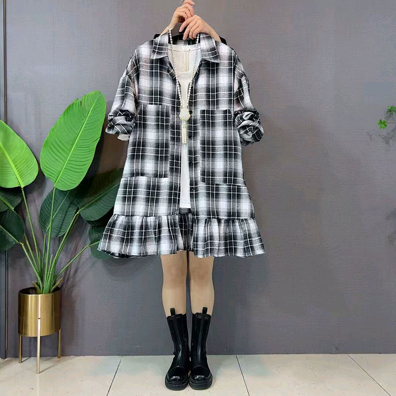 2026春季新款欧货复古格子木耳花边衬衫外套大码女装胖mm中长上衣,淘宝优惠券,粉丝福利购,淘宝优惠卷